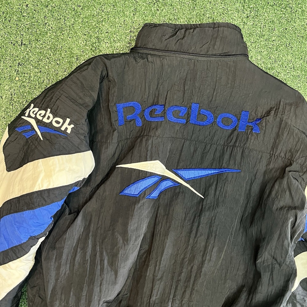 Vintage 80s 90s Reebok Color Blocking Black Blue Womens S Jacket Embroidered